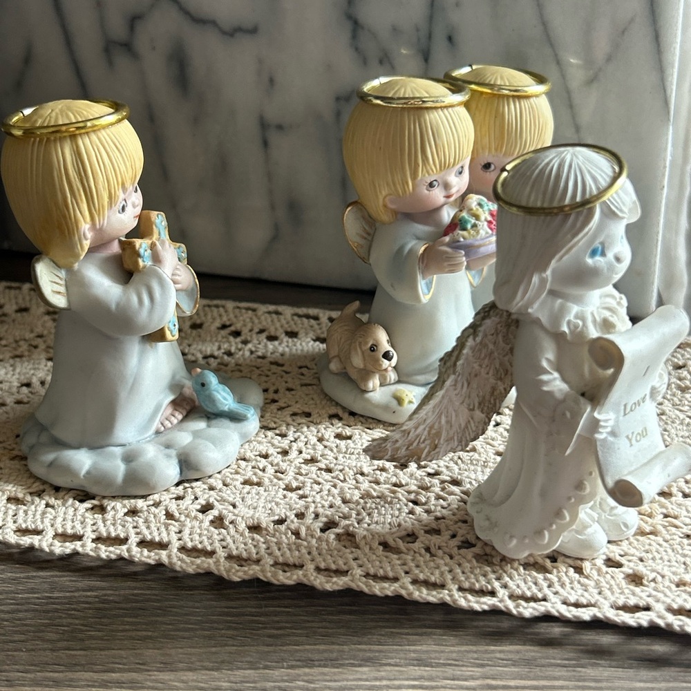Angel Figurines Bundle of 3 Gold Halos Sweet Faces Friendship Confirmation Love - Picture 9 of 13